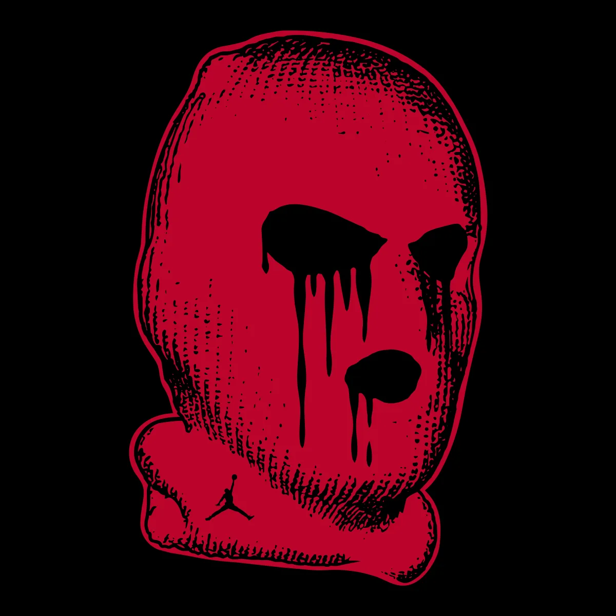 A red ski mask in black line work on a black background, the SVG from the October 2023 test inscription.